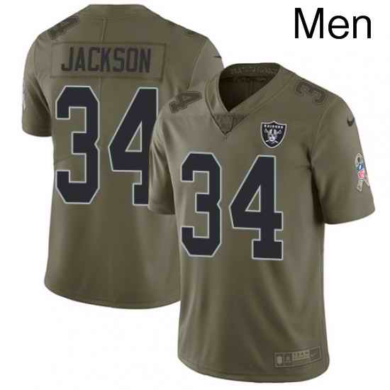 Mens Nike Oakland Raiders 34 Bo Jackson Limited Olive 2017 Salute to Service NFL Jersey